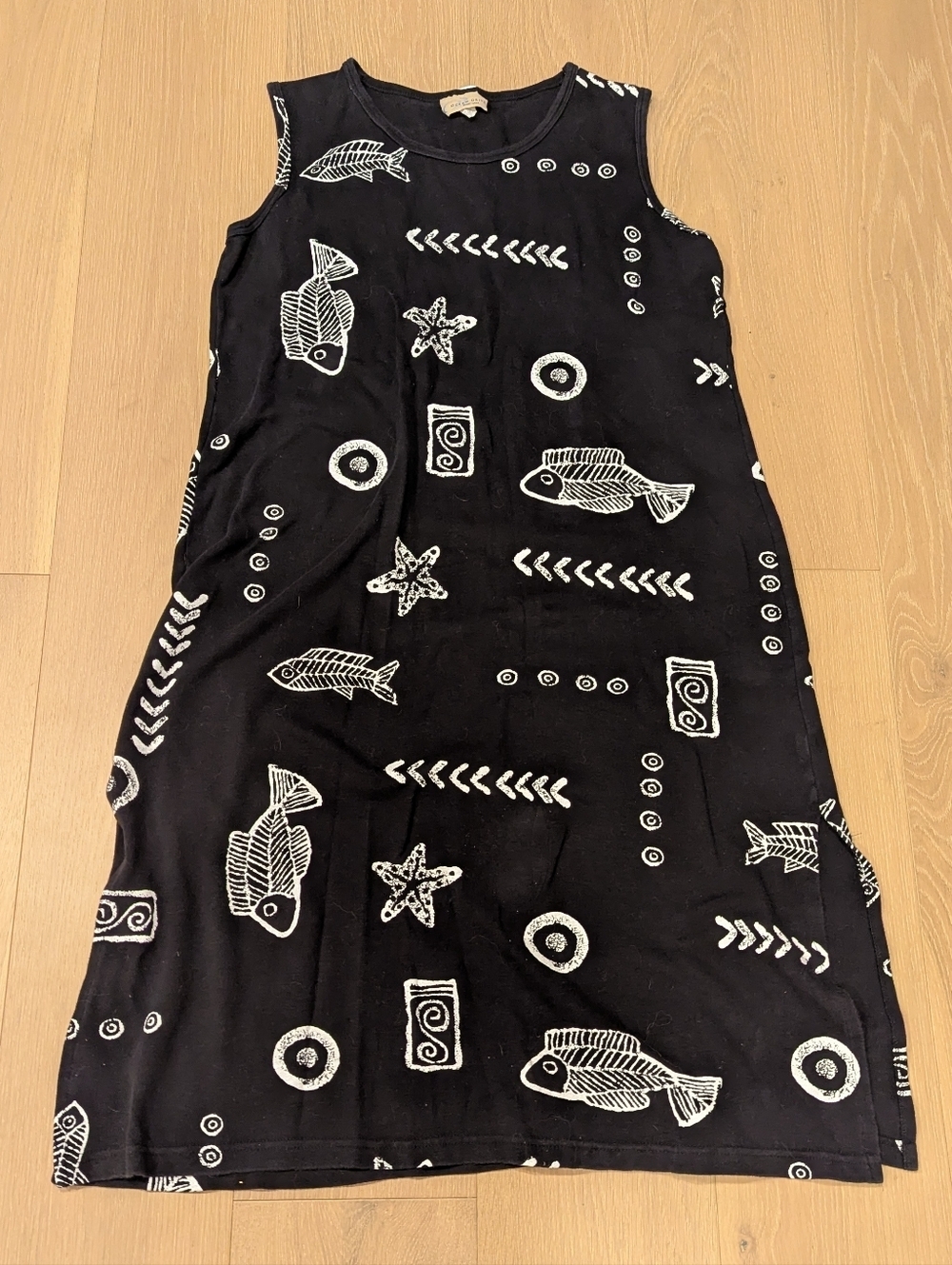 Ocean Drive Black A-Line Midi Skirt with White Nautical Print